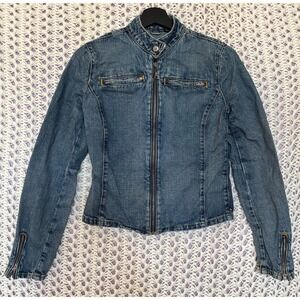 Polo Jeans Co Ralph Lauren Full Zip Denim Motorcycle Jacket Women's Sz S Blue